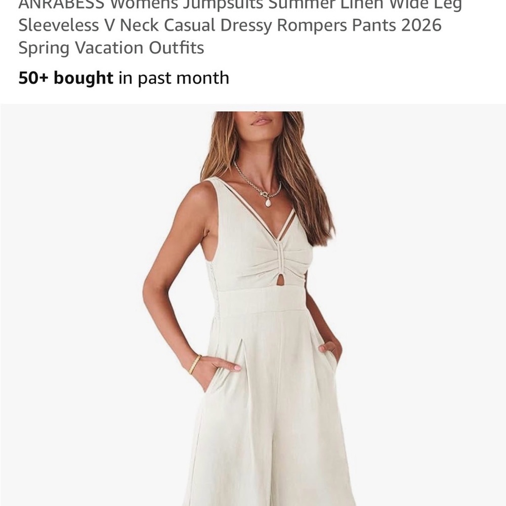 Women's White Wide-Leg Linen Jumpsuit